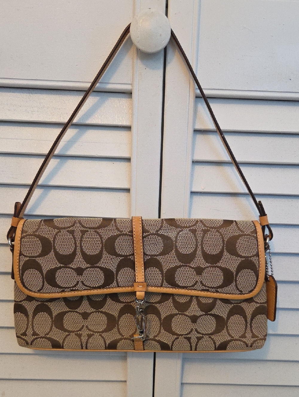 Coach Brown and Tan Signature Jacquard Shoulder Bag